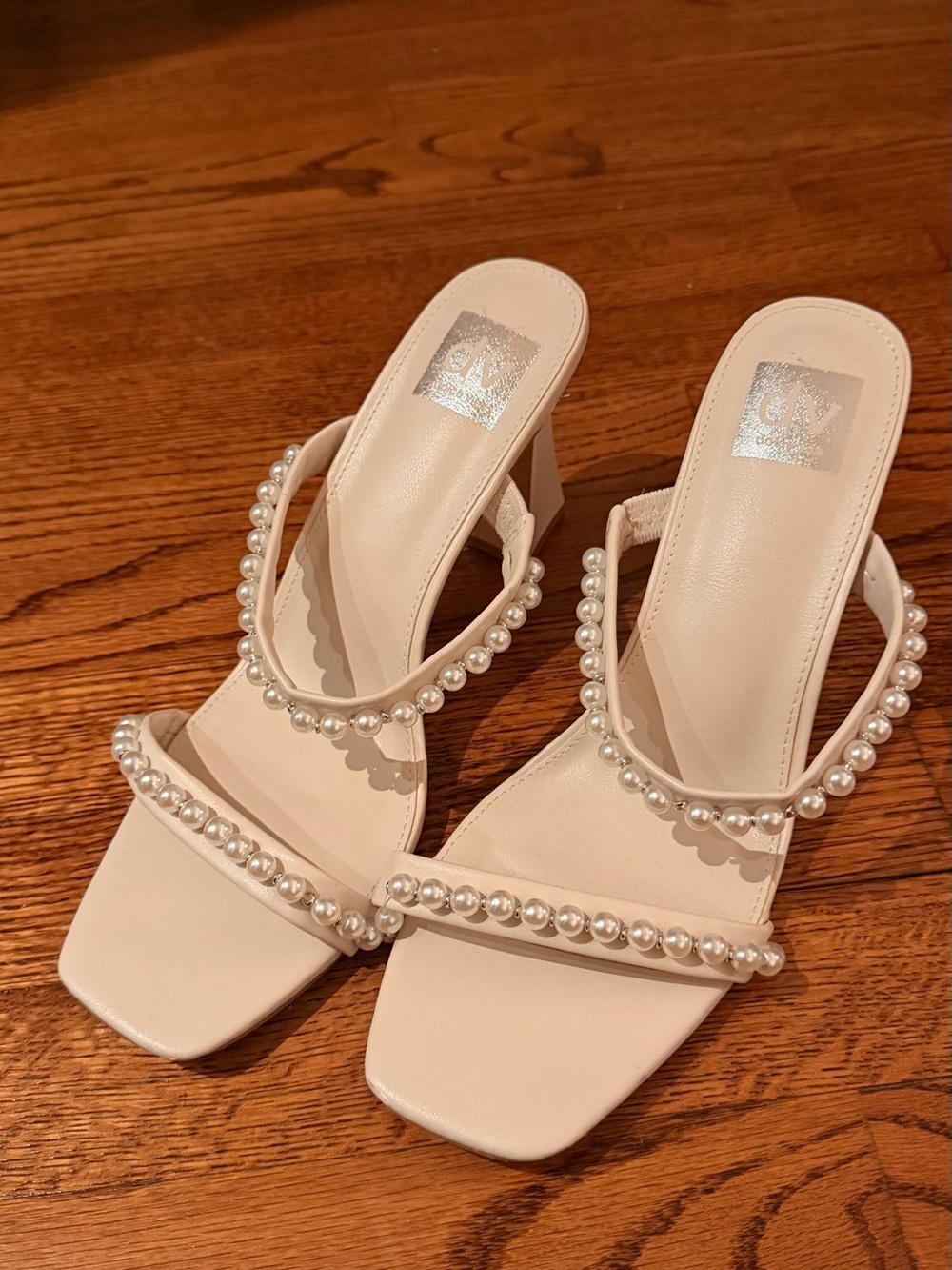 DV by Dolce Vita Ivory Pearl-Strap Block Heel Sandals